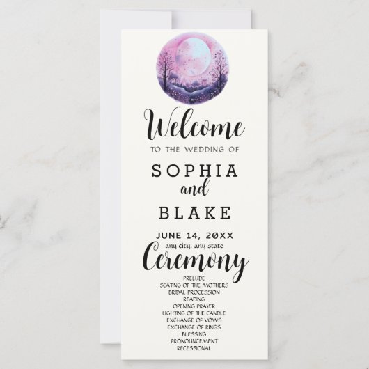 Programme de mariage blanc Boho rose et blanc sous (Devant)
