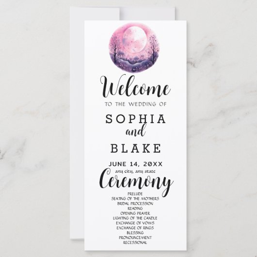 Programme de mariage blanc Boho rose et blanc sous (Devant)