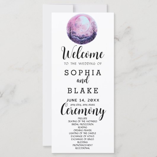 Programme de mariage blanc Boho rose et blanc sous (Devant)