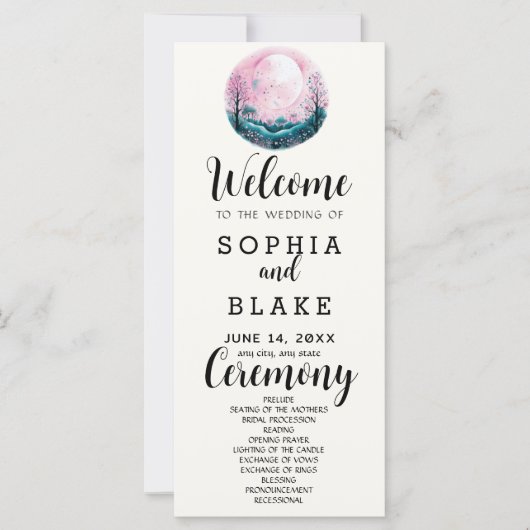 Programme de mariage blanc Boho rose et blanc sous (Devant)