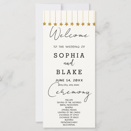 Programme de mariage blanc cassé avec étoiles doré (Devant)
