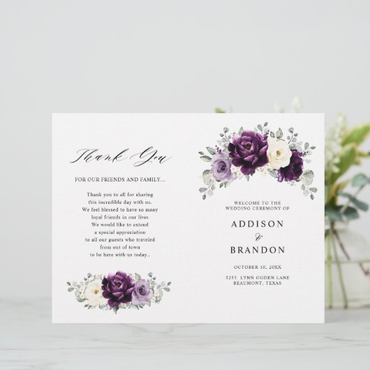 Programme de mariage blanc d'aubergine de prune vi (Debout devant)