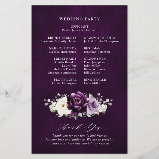 Programme de mariage blanc d'aubergine de prune vi (Dos)