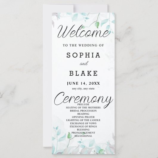 Programme de mariage blanc de Feuilles verts (Devant)