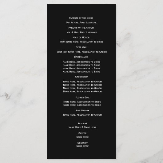 Programme de mariage blanc et noir (Dos)