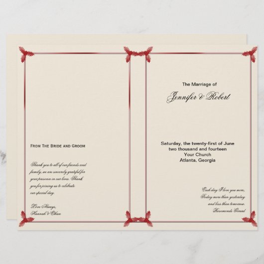 Programme de mariage blanc et rouge de mélèze d'hi (Devant / Derrière)