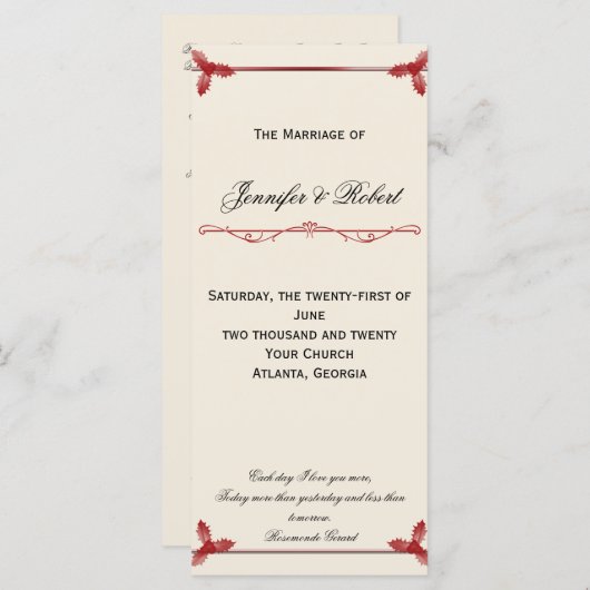 Programme de mariage blanc et rouge de mélèze d'hi (Devant / Derrière)