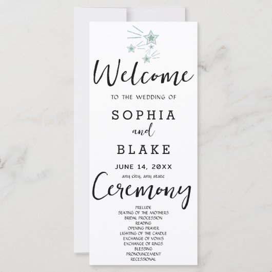 Programme de mariage blanc Étoiles filantes vertes (Devant)