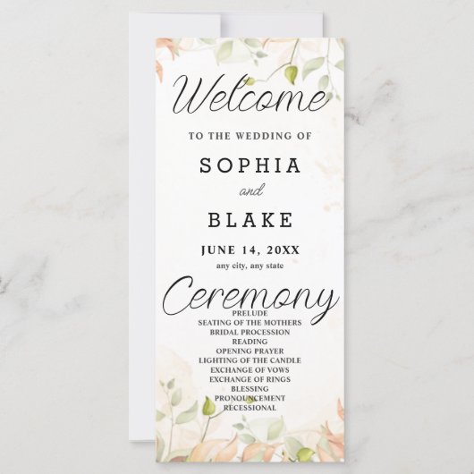 Programme de mariage blanc Feuille orange et vert (Devant)