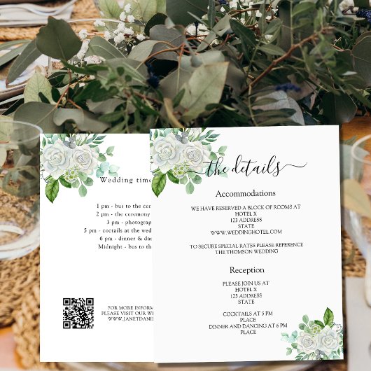 Programme de mariage blanc fleuri et vert détails