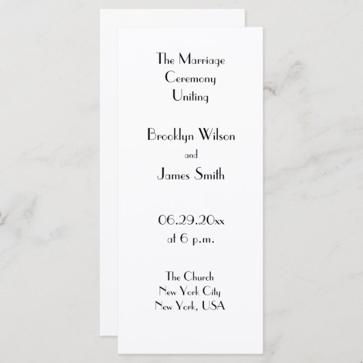 Programme de mariage blanc minimal déco (Devant / Derrière)