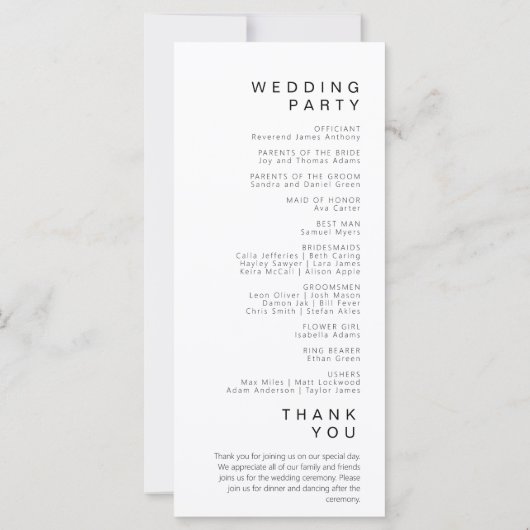 Programme de mariage blanc minimaliste simple (Dos)