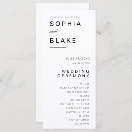 Programme de mariage blanc minimaliste simple (Devant / Derrière)