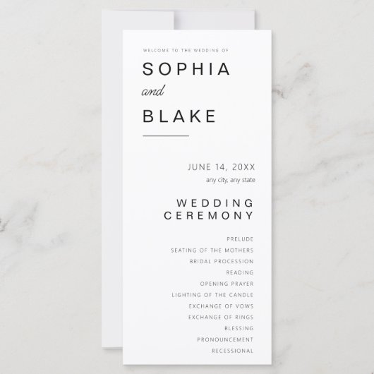 Programme de mariage blanc minimaliste simple (Devant)