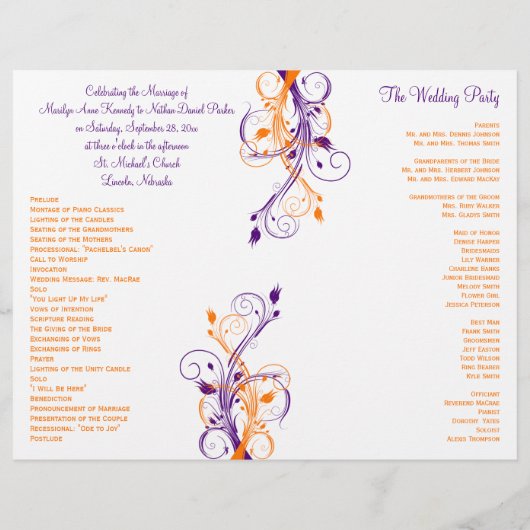 Programme de mariage | Blanc orange violet| Floral (Dos)