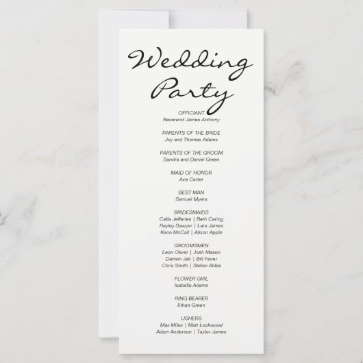 Programme de mariage blanc pour les Citrouilles or (Dos)