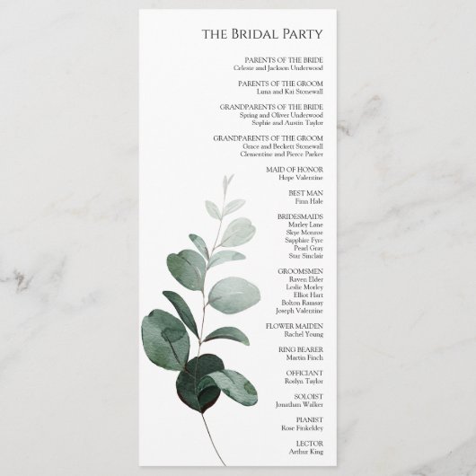Programme de Mariage blanc vert moderne (Dos)