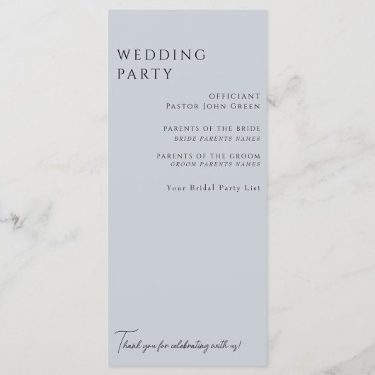 Programme de mariage bleu blanc Hydrangea Dusty (Dos)