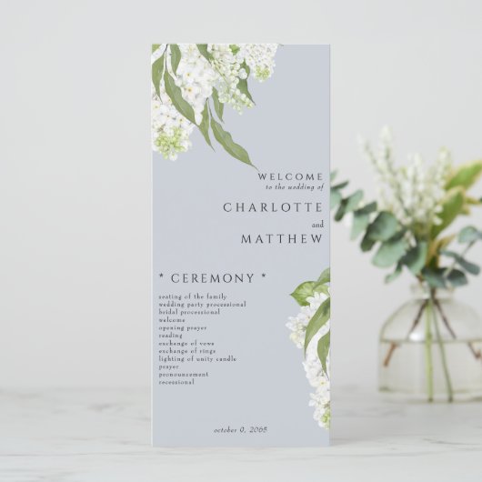 Programme de mariage bleu blanc Hydrangea Dusty (Debout devant)