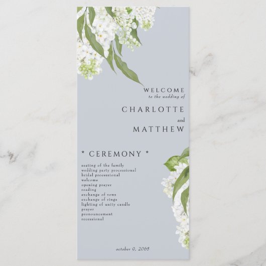 Programme de mariage bleu blanc Hydrangea Dusty (Devant)
