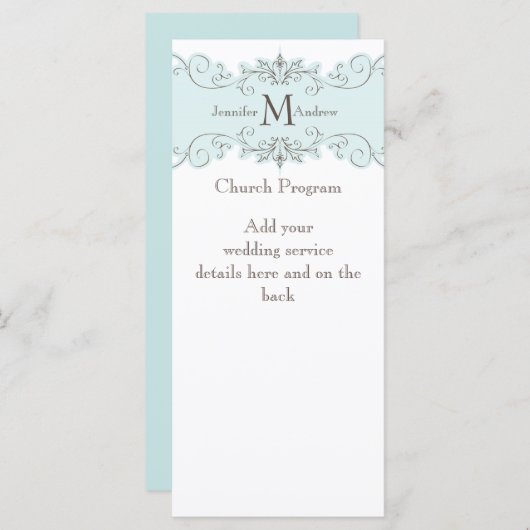 Programme de mariage bleu blanc vintage (Devant / Derrière)