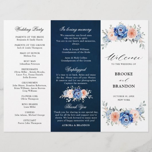 Programme de Mariage bleu bleu ardoise Dusty (Devant)