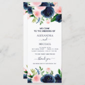 Programme de mariage bleu bleu rose floral (Devant / Derrière)