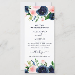Programme de mariage bleu bleu rose floral