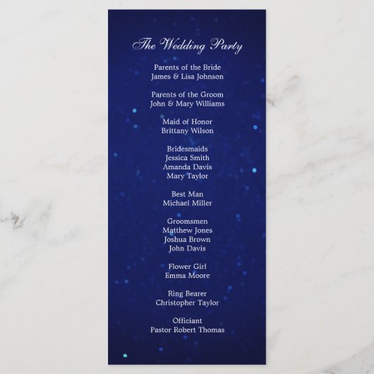 Programme de mariage bleu. Cérémonie d'hiver de la (Dos)