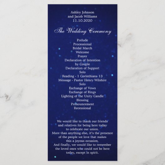 Programme de mariage bleu. Cérémonie hivernale noc (Devant)