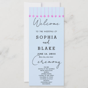 Programme de mariage bleu clair avec étoiles roses