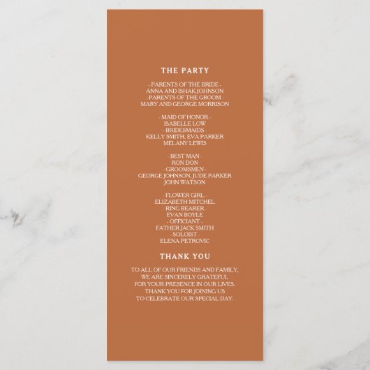 Programme de mariage bleu de la Marine en terre cu (Dos)