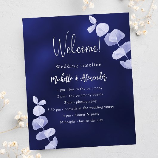Programme de mariage bleu de la marine eucalyptus