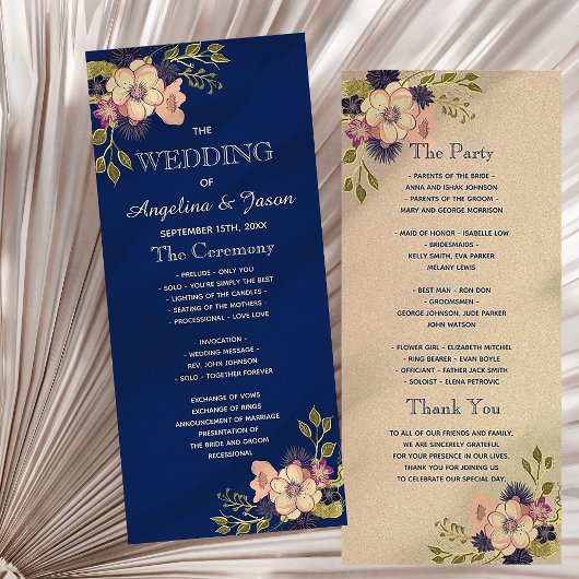 Programme de mariage bleu de la marine florale rus