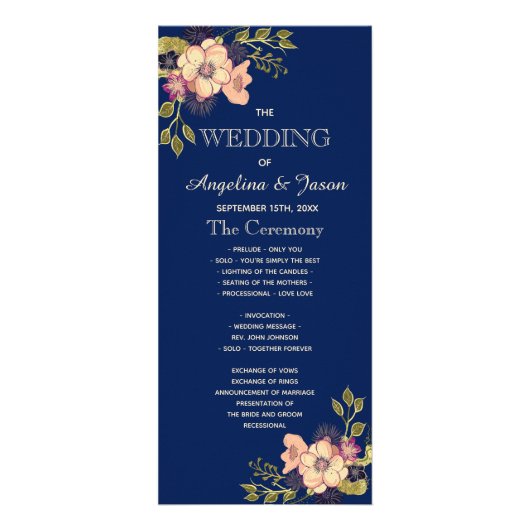 Programme de mariage bleu de la marine florale rus (Devant)