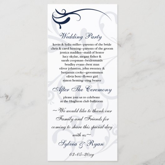 programme de mariage bleu et blanc Carte rack (Dos)