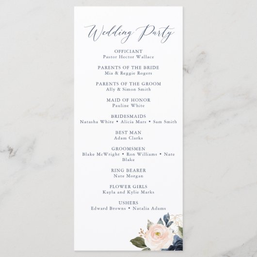 Programme de mariage bleu et bleu rose (Dos)