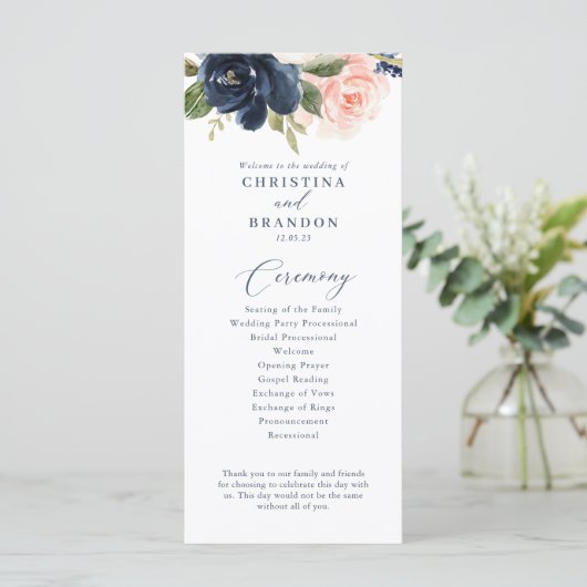 Programme de mariage bleu et bleu rose (Debout devant)