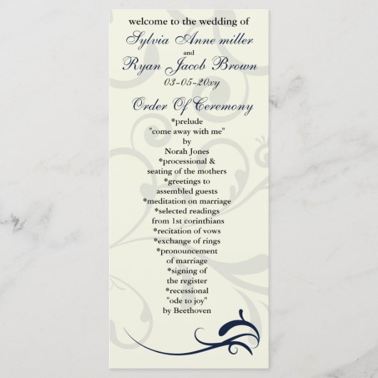 programme de mariage bleu et ivoire Carte Rack (Devant)