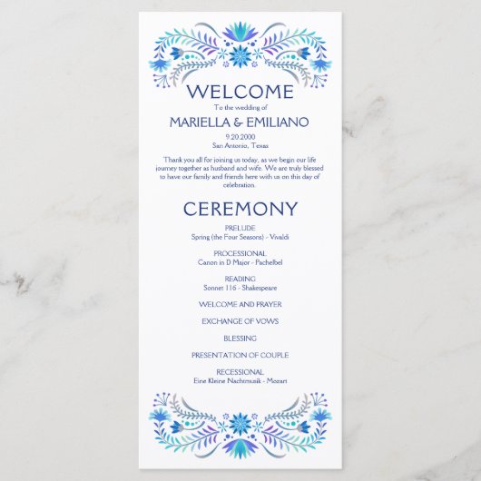Programme de mariage bleu Fiesta (Devant)