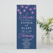 Programme de mariage bleu foncé avec étoiles roses (Debout devant)