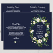 Programme de mariage bleu foncé floral blanc aquar (Devant / Derrière)