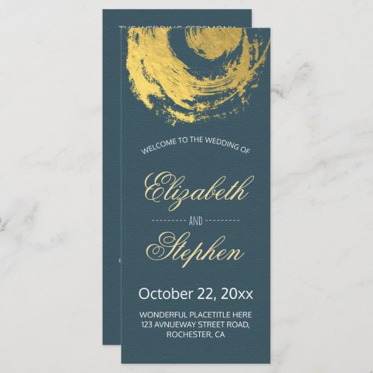 Programme de mariage Bleu Gold Foil Circle Brosse (Devant / Derrière)