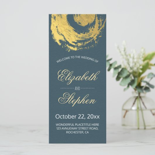 Programme de mariage Bleu Gold Foil Circle Brosse (Debout devant)