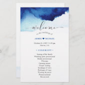 Programme de mariage bleu Indigo Aquarelle moderne (Devant / Derrière)