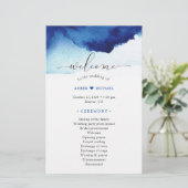 Programme de mariage bleu Indigo Aquarelle moderne (Debout devant)