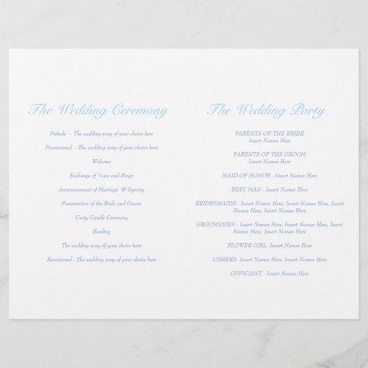 Programme de mariage bleu Inséparables (Dos)