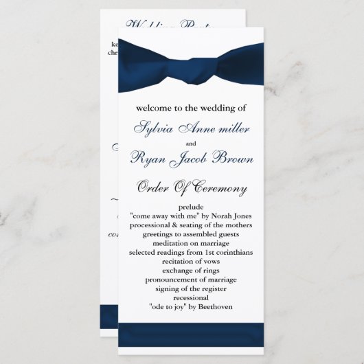 programme de mariage bleu marine (Devant / Derrière)