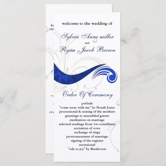 Programme de mariage "bleu marine" (Devant / Derrière)