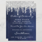 Programme de mariage bleu marine argenté avec gout (Devant / Derrière)